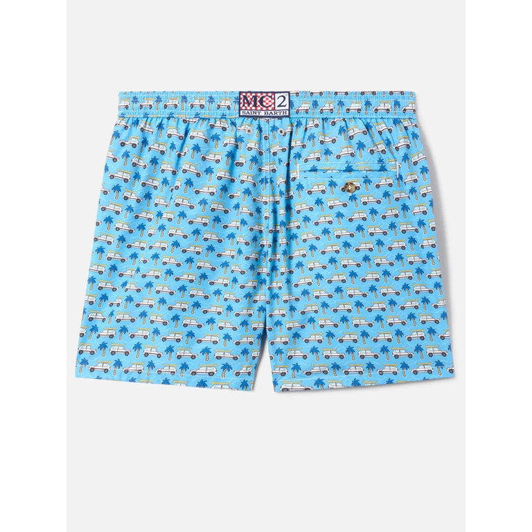 Mc2 Saint Barth Light Blue Lighting Micro Swim Shorts With Fiat Panda Print Special Edition Swimshort - Men