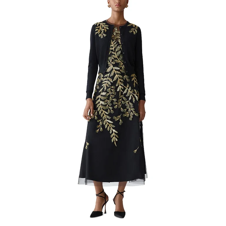 Carolina Herrera Embellished Long Sleeve Crewneck Cardigan