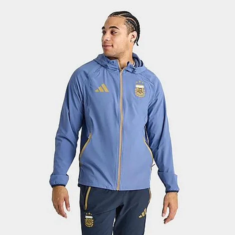 adidas Men's Argentina Tiro Travel Full-Zip Windbreaker Jacket in Crew Blue Size: XS