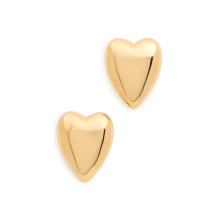By Adina Eden Solid Puffy Heart Stud Earrings Gold One Size