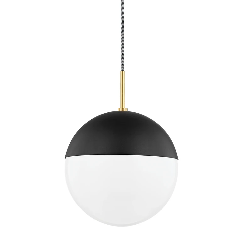 Aged Brass Black One Light Pendant from the Renee Collection