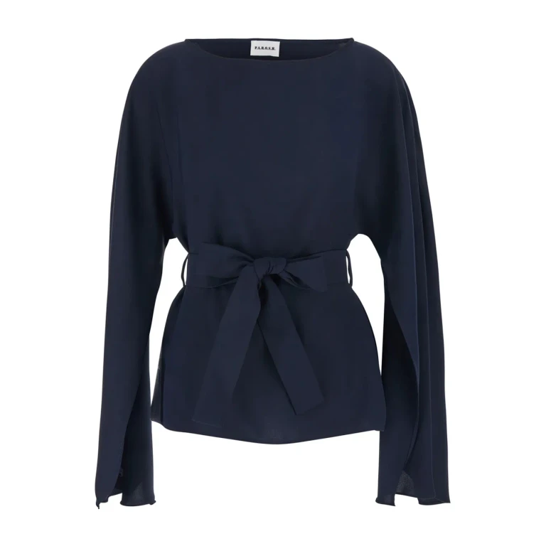 Parosh Crew Neck Blouse With Bow Detail On The Front In Blue Fabric For Women