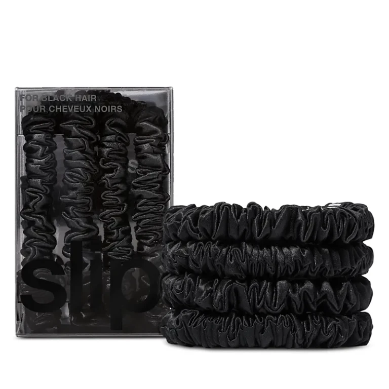 slip Pure Silk Back to Basics Skinny Scrunchies in Black, Set of 4
