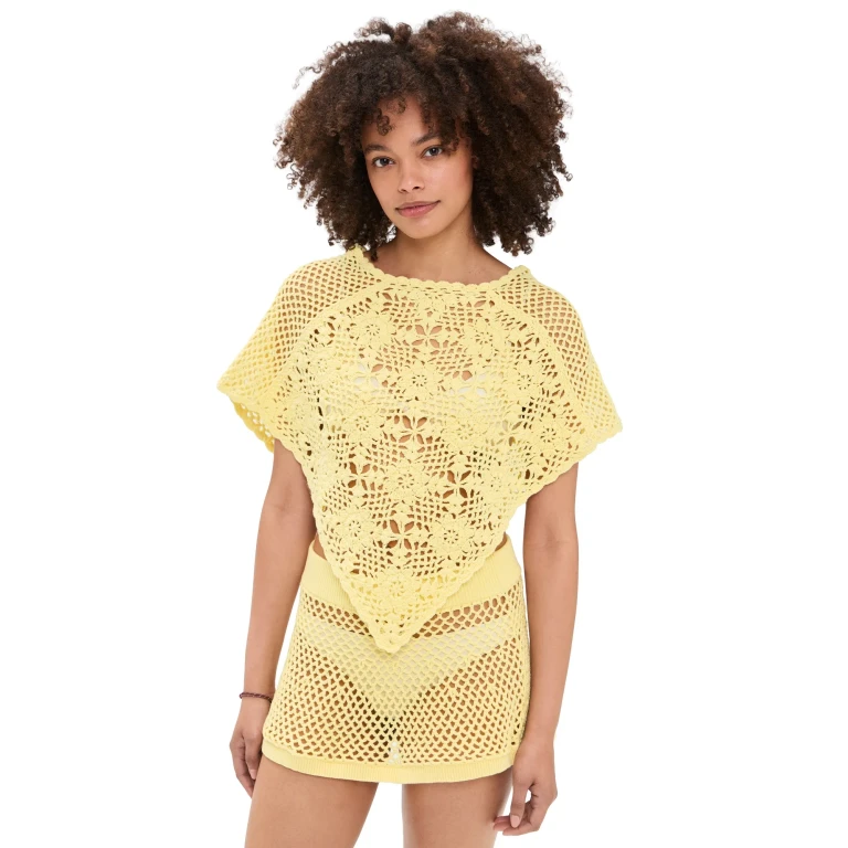 Frankies Bikinis Sophie Crochet Poncho Whipped Butter L/XL