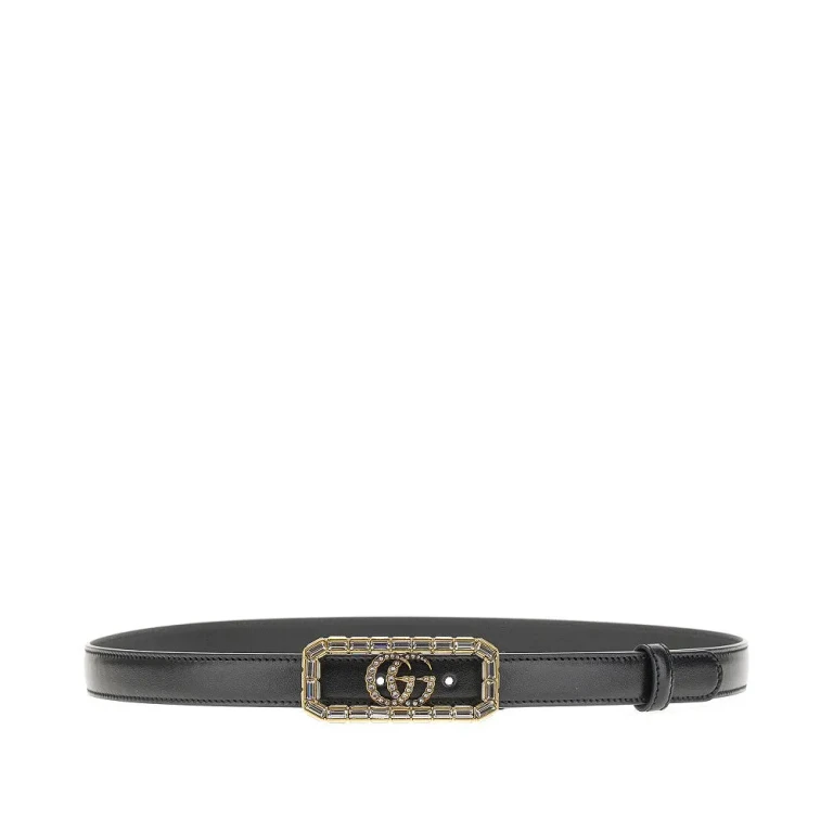 GUCCI Leather belt with Crystal Double G buckle Woman 80