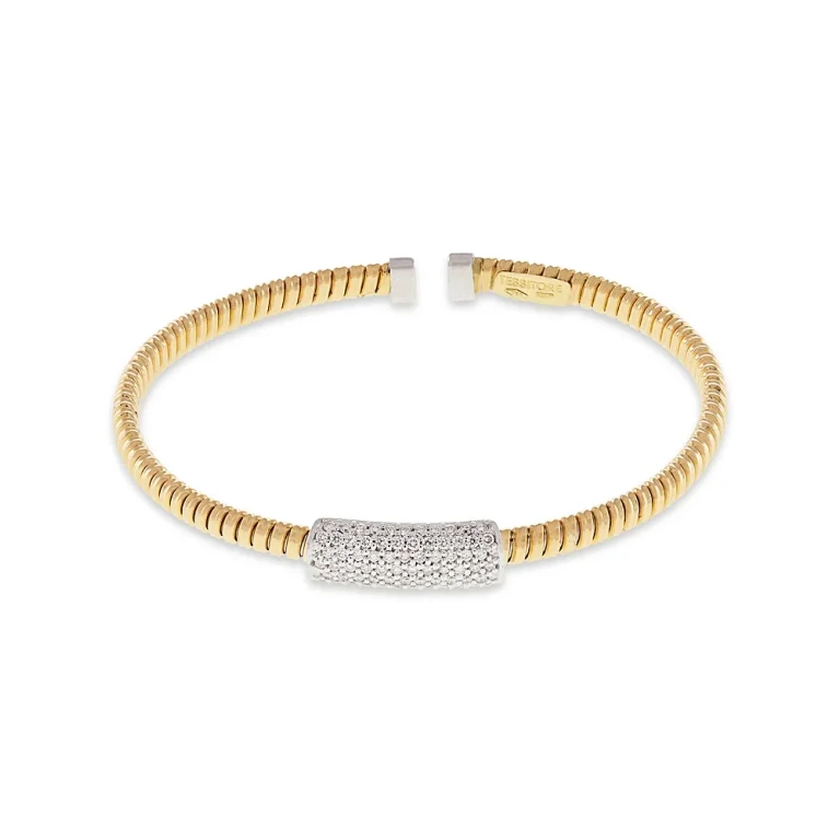 18K Yellow Gold Via Mercanti Tubogas Diamond Cylinder Bangle Bracelet