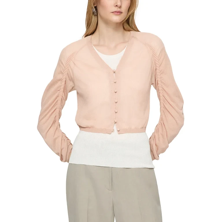 Lafayette 148 New York Ruched Sleeve Cropped Cardigan