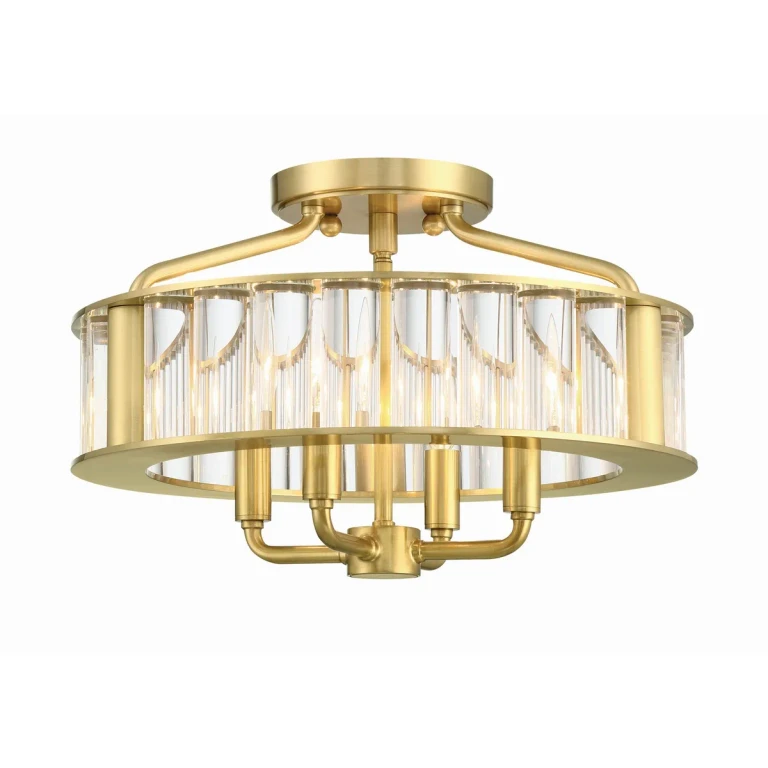 Aged Brass Four Light Semi Flush Mount from the Farris Collection