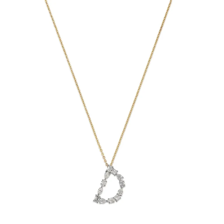 Luxe Collection Certified Mixed Cut Lab Grown Diamond Initial Pendant Necklace in 14K White & Yellow Gold, 0.5 tcw