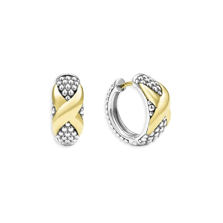Lagos 18K Yellow Gold & Sterling Silver Embrace X Caviar Bead Small Hoop Earrings