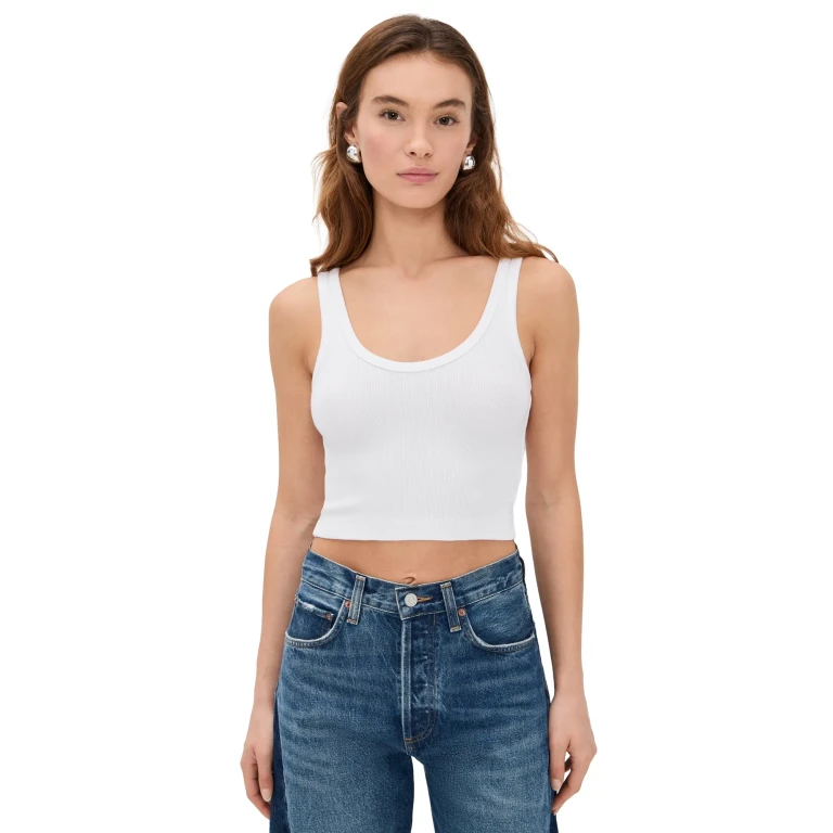 perfectwhitetee Daisy Cropped Cotton Ribbed Layer Tank White L