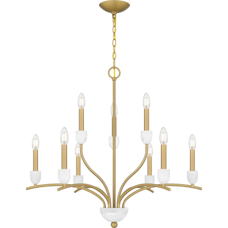 Aged Brass Nine Light Chandelier from the Frida Collection