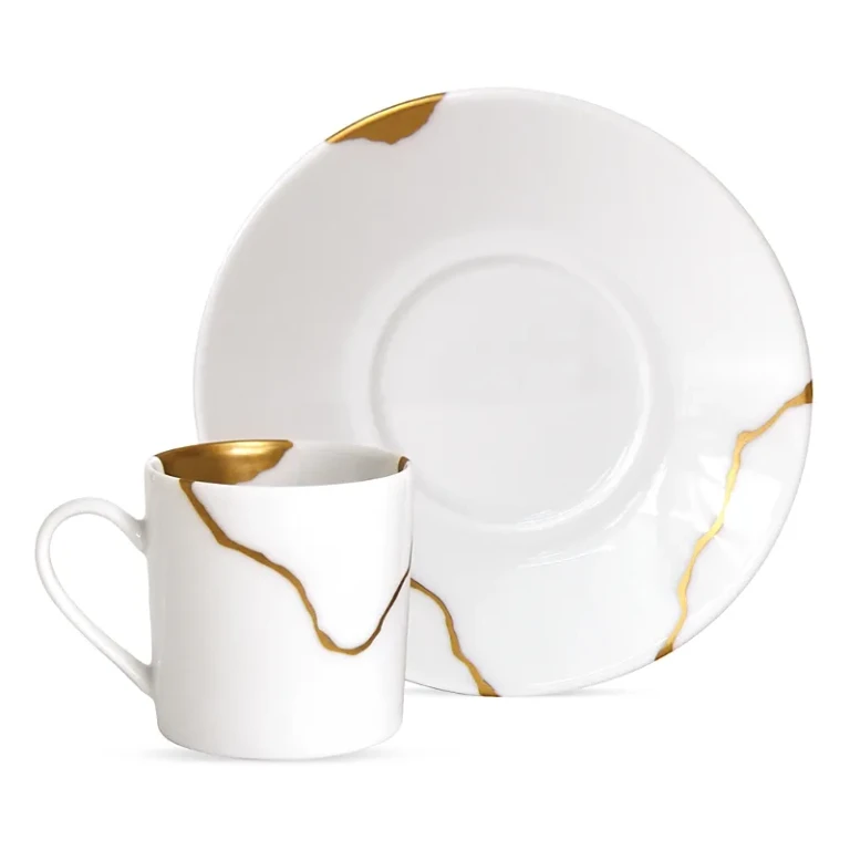 Bernardaud Kintsugi Set of 4 Coffee Cups & Saucers