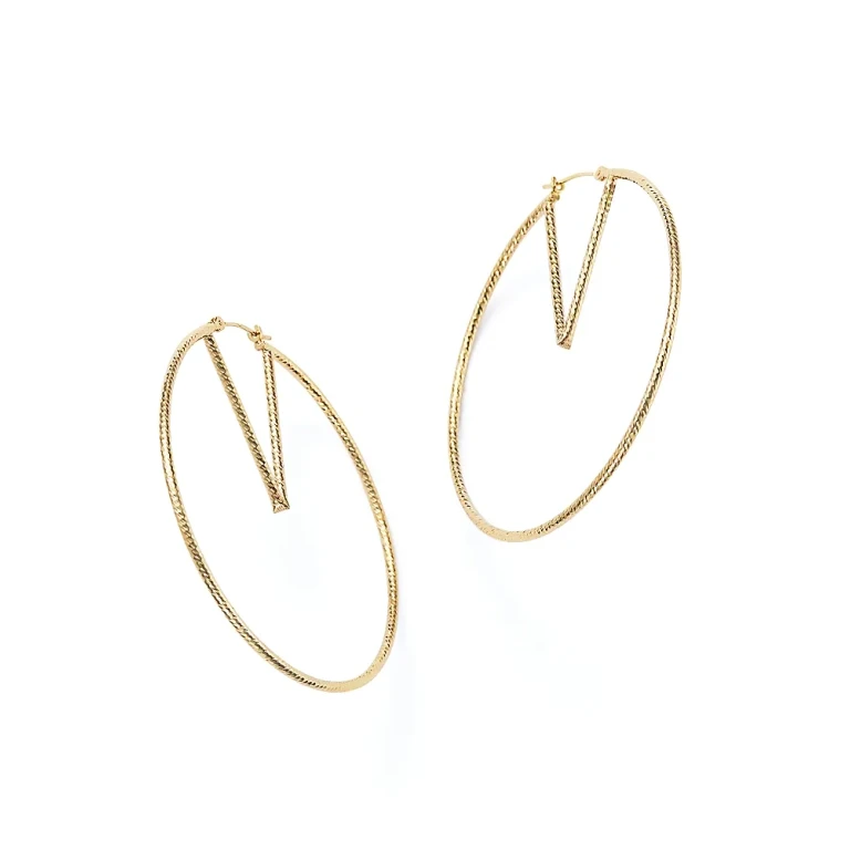 14K Yellow Gold V-Hoop Earrings