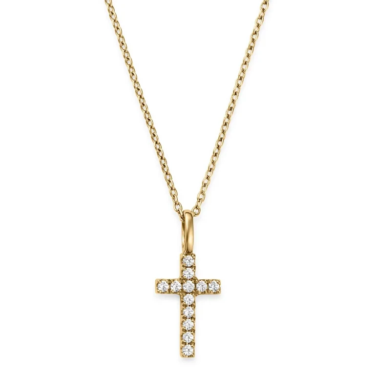 Diamond Cross Pendant Necklace in 14K Yellow Gold, 0.08 tcw
