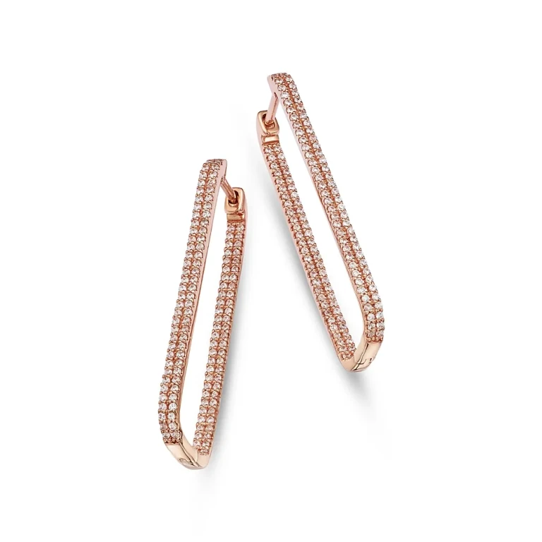 Diamond Pave Rectangular Hoop Earrings in 14K Rose Gold, 1.0 tcw