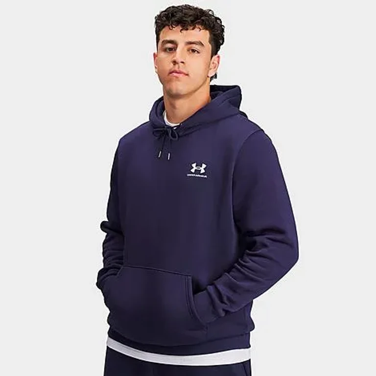 Under Armour Men's Essential Icon Fleece Hoodie in Midnight Navy/White Size: XS