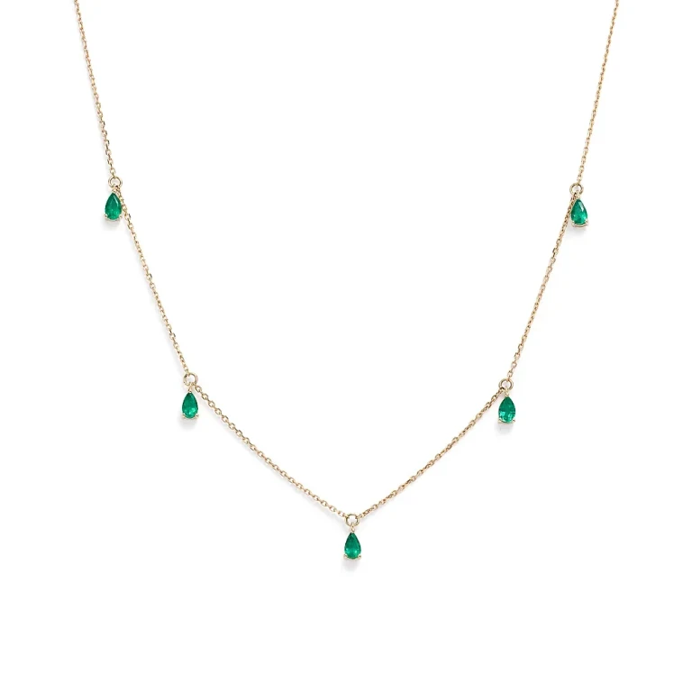 Emerald Teardrop Charm Necklace in 14K Yellow Gold, 17