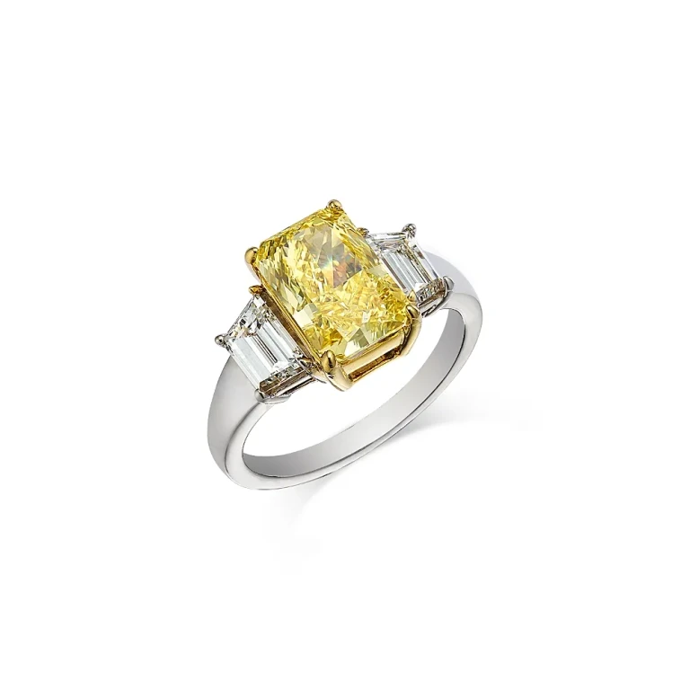 Certified Lab Grown White & Yellow Radiant Cut Diamond Engagement Ring in 18K White & Yellow Gold, 4.1 tcw