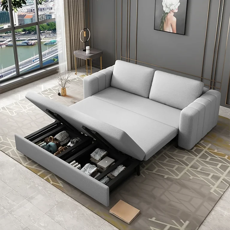 82" Cotton and Linen Upholstered Convertible Sofa Bed Gray Sleeper Couch with Storage