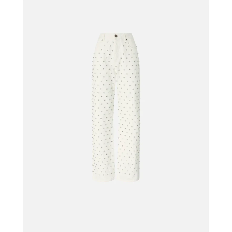 Pinko - Jeans a gamba larga con motivo a rombi e strass - 24