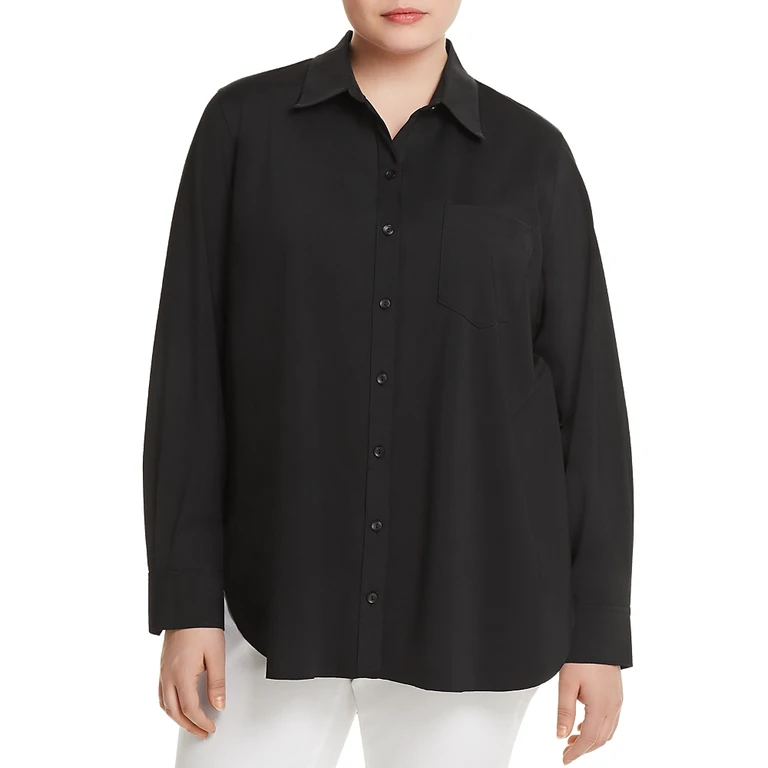 Lysse Plus Schiffer Pocketed Pleated-Back Button-Down Shirt