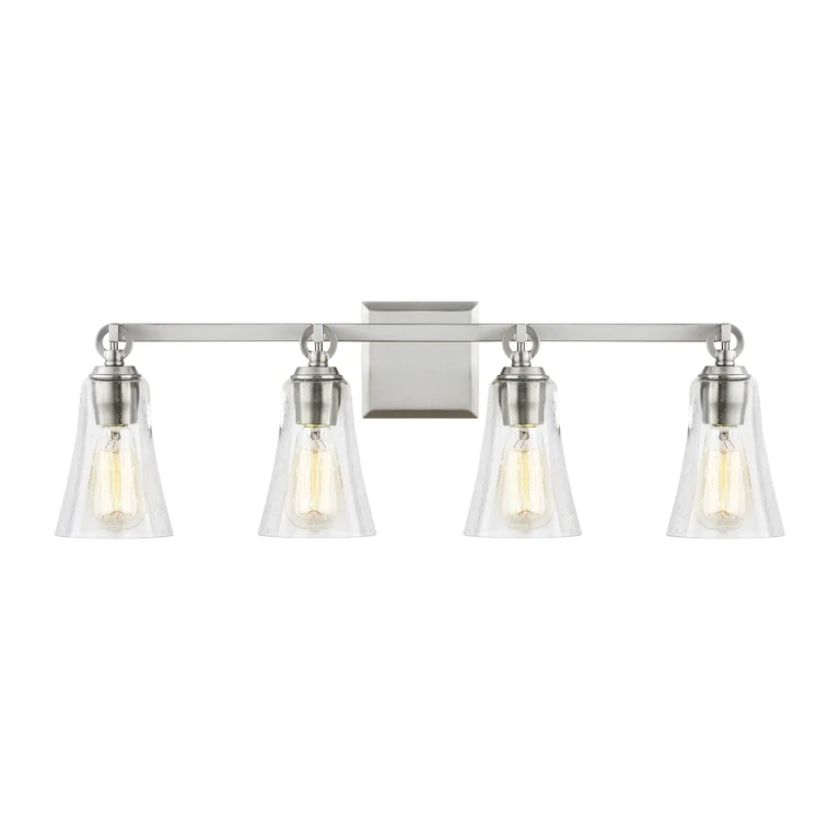 Visual Comfort Studio Monterro 4-Light Bathroom Vanity Light in Satin Nickel by Sean Lavin