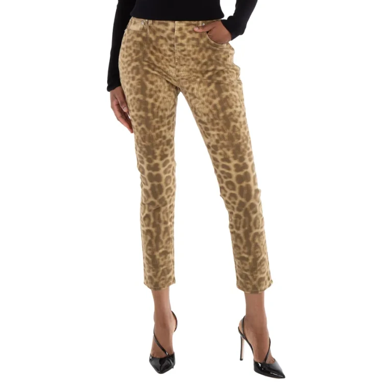 Burberry Ladies Beige Straight Fit Leopard Print Japanese Denim Jeans