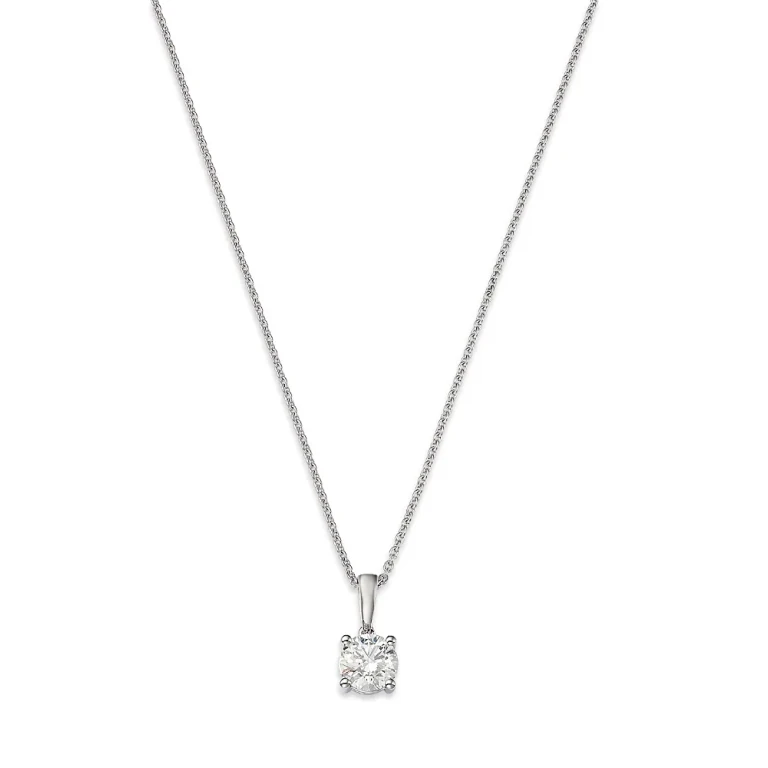 Diamond Colorless Solitaire Pendant Necklace in 18K White Gold, 0.75 tcw