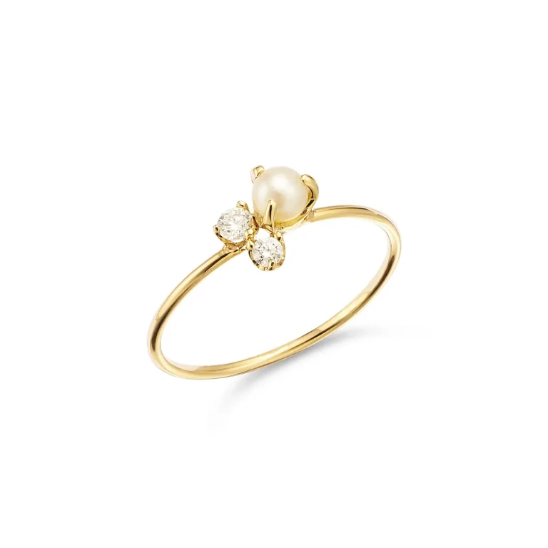 Zoe Chicco 14K Yellow Gold White Pearls Prong Diamond & Cultured Pearl Ring