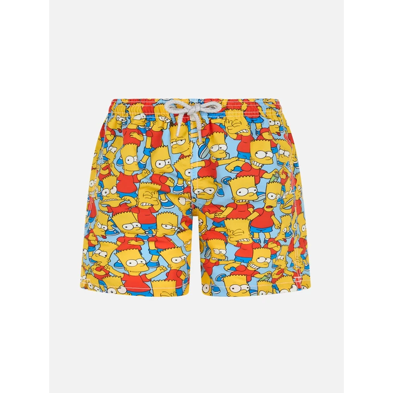 Mc2 Saint Barth Boy Mid-Length Jean Swim-Shorts With Bart Simpson Print The Special Edition Sky Swimshort