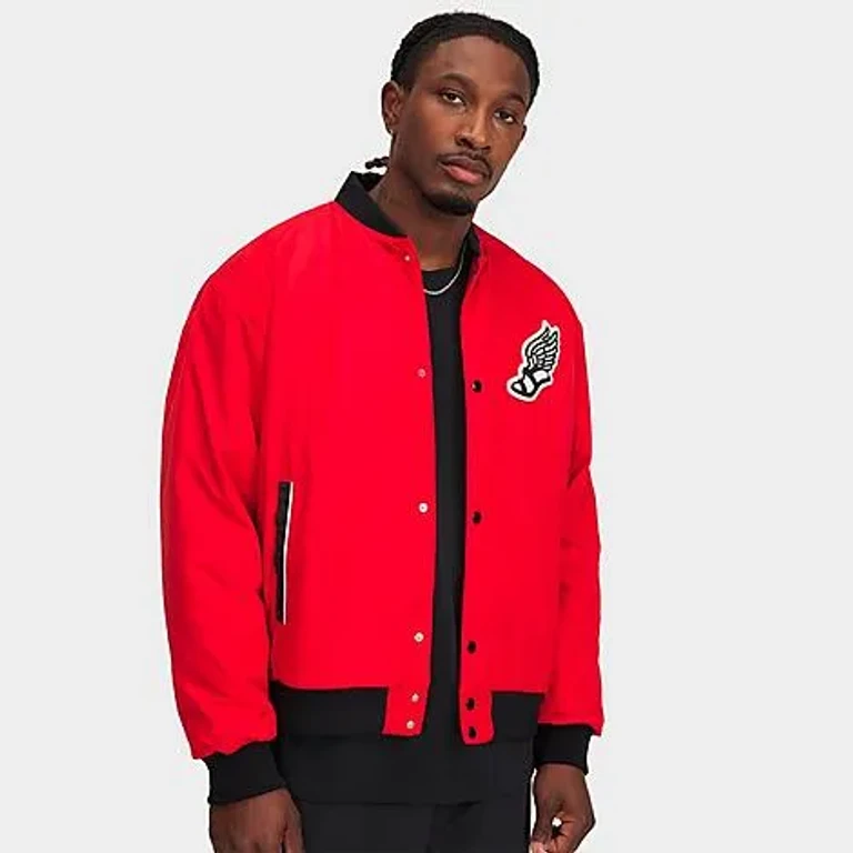 UA Icon Varsity Jacket in Red/White/White