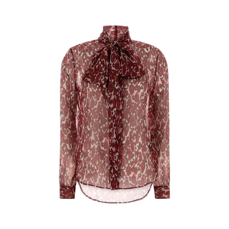 Saint Laurent Printed Silk Shirt Craie Rouge Noir Exterior: Camicie - Women