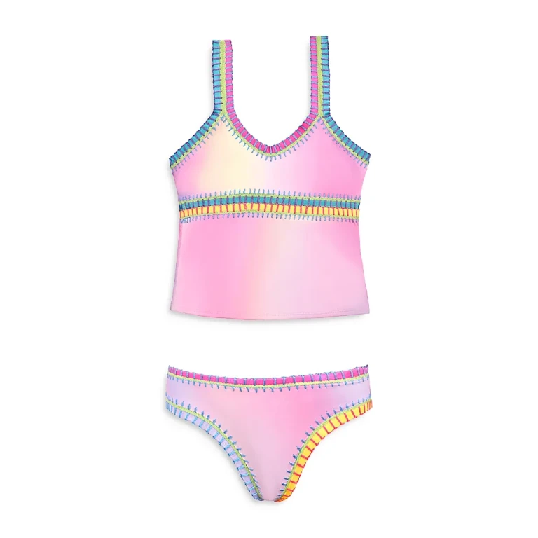 Pq Swim Girls' Rainbow Embroidered Tie Dyed Tankini Two Piece Swimsuit - Little Kid, Big Kid