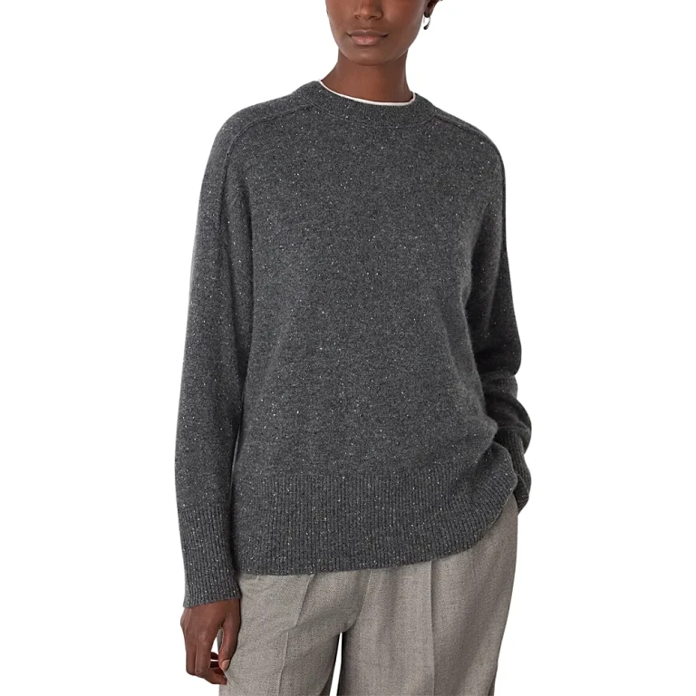 Whistles Cashmere Fleck Seam Neck Knit Sweater