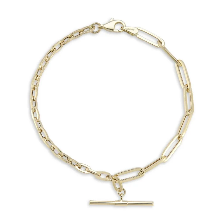 Mixed Chain T Bar Bracelet in 14K Yellow Gold