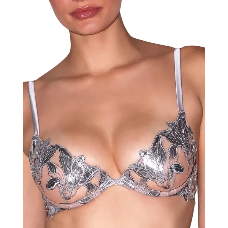Fleur du Mal Foil Lily Embroidered Demi Bra