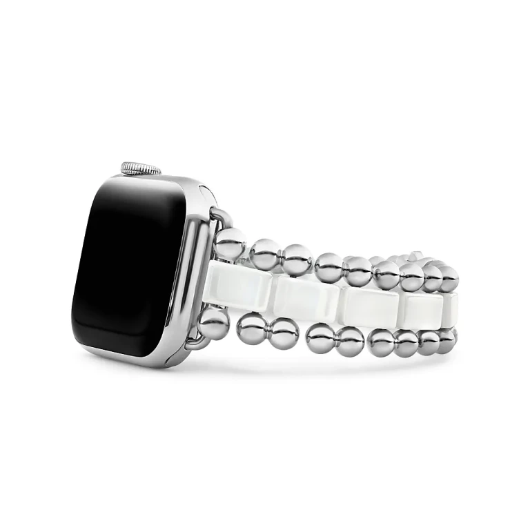 Lagos Smart Caviar White Ceramic Apple Watch Bracelet, 38-44mm