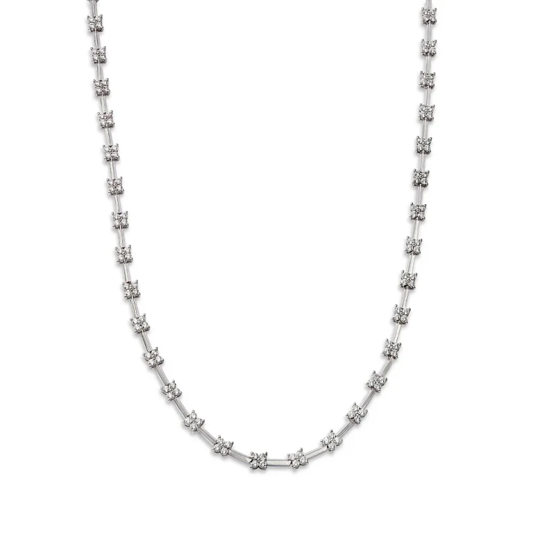 Diamond Station Collar Necklace in 14K White Gold, 3.0 tcw, 17