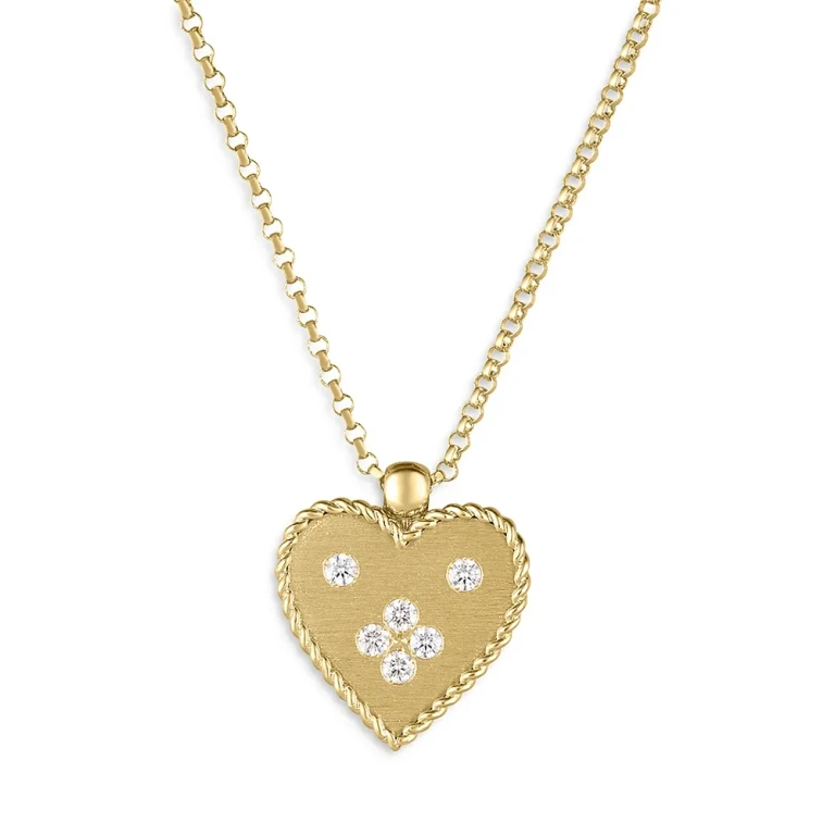 Roberto Coin 18K Yellow Gold Venetian Princess Diamond Heart Small Pendant Necklace, 16