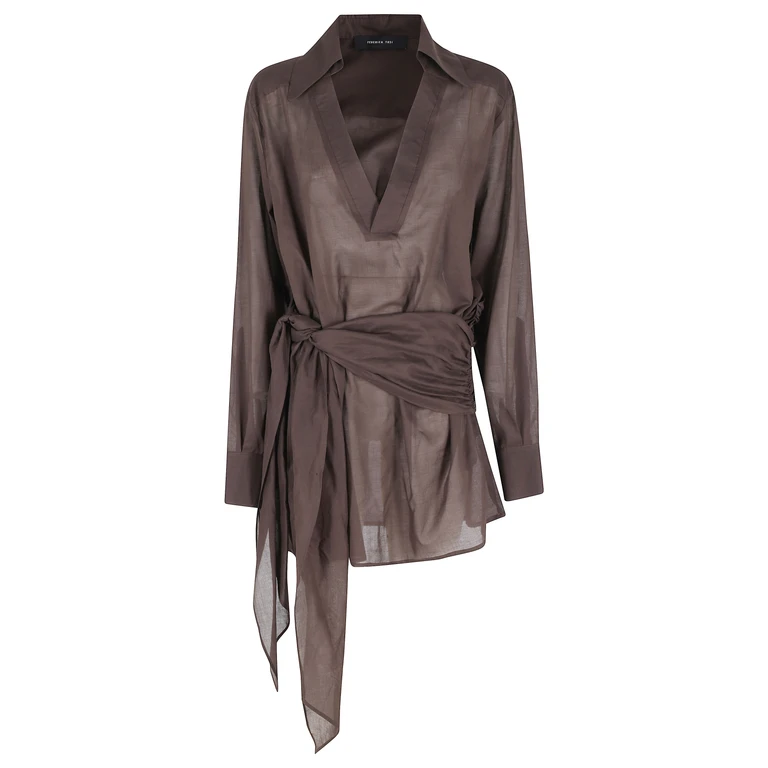 Federica Tosi Abito Corto Con Nodo Mussola Di Cotone Brown - Women