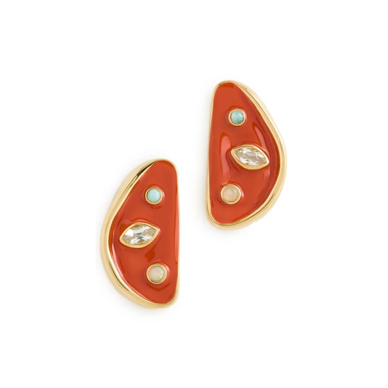 Lizzie Fortunato Isola Stud Earrings In Melon Red One Size