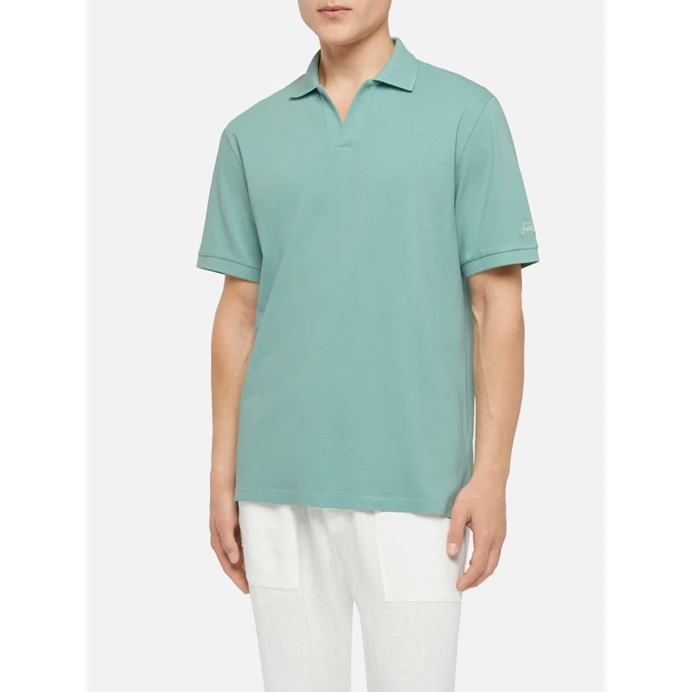 Mc2 Saint Barth Sage Green Cotton Piquet Buttonless Polo Shirt Charles - Men