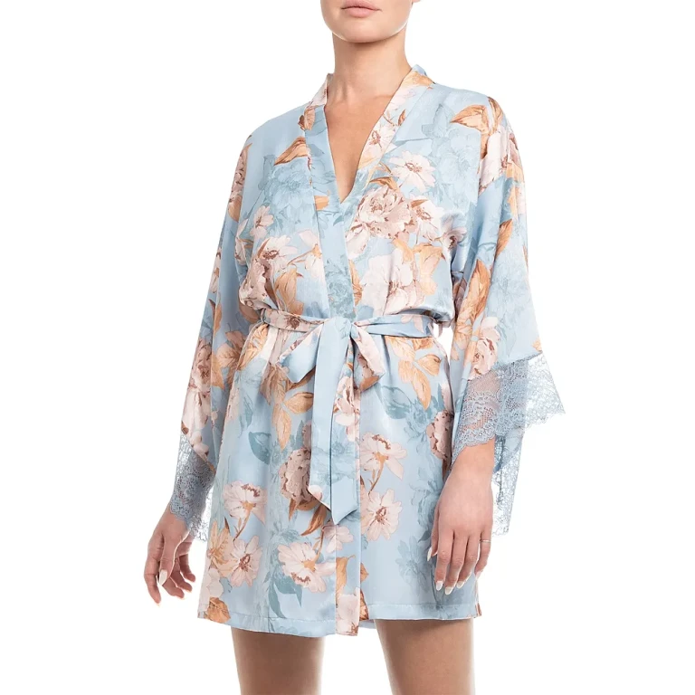 In Bloom by Jonquil Floral Print Lace Trim Robe