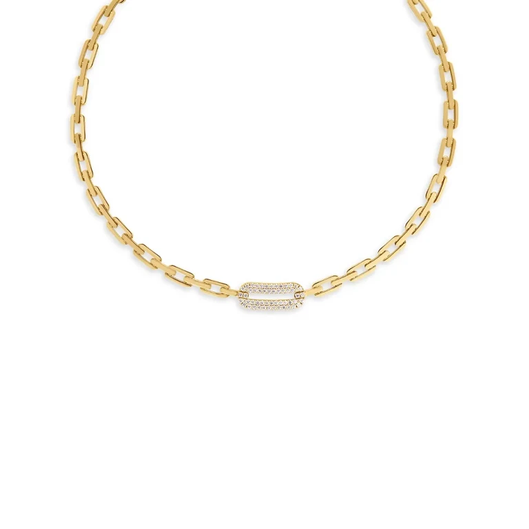 Roberto Coin 18K Yellow Gold Navarra Diamond Pave Chain Link Collar Necklace, 18