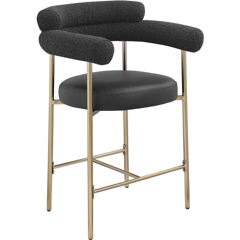 Blake Black Boucle Vegan Leather Counter Stool, Set of 2