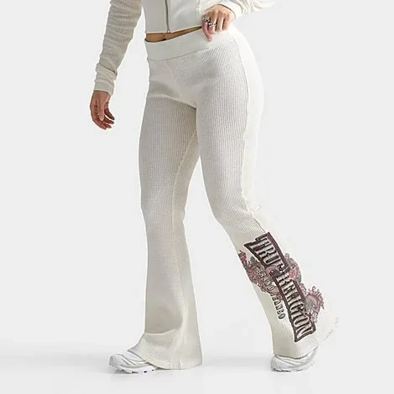 True Religion Women's Waffle Knit Flared Pants in Cream Size: XS