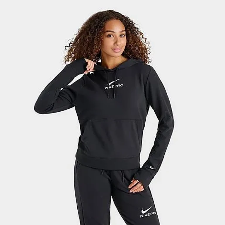 Women's Pro Dri-FIT French Terry Pullover Hoodie in Black/White Size: XS