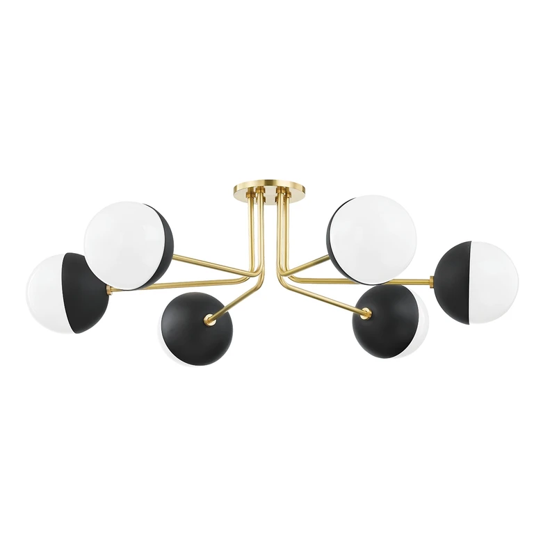 Renee 6-Light Semi-Flush Mount in Aged Brass with Black