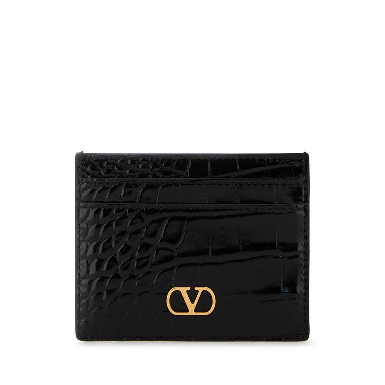 Valentino Garavani Porte-cartes Nero Portafogli en cuir noir Vlogo